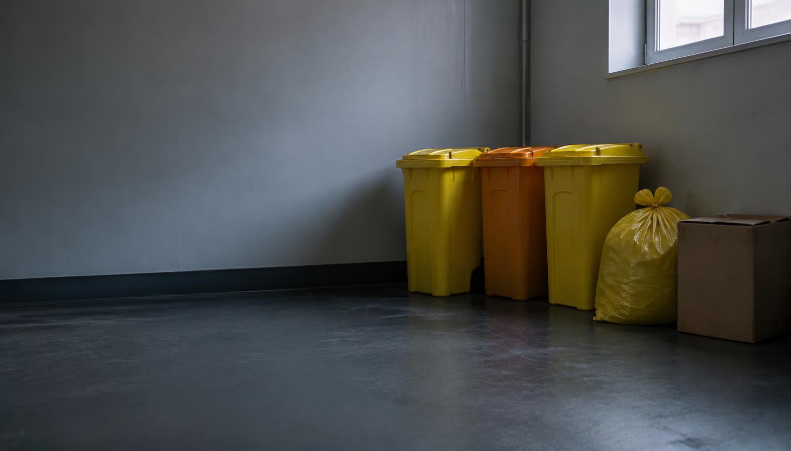 Sharps waste containers prepared for specialist waste collection